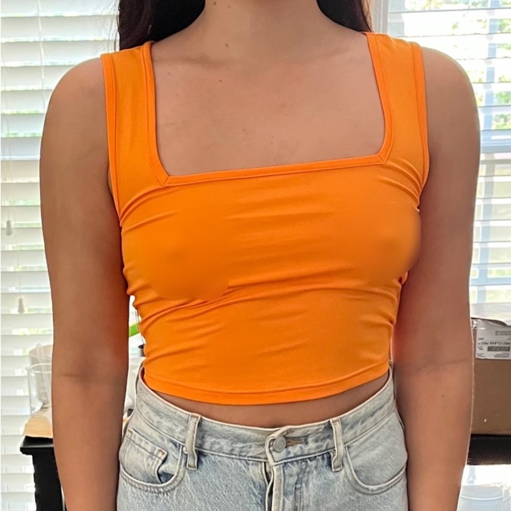 Shein square neck crop top tank top bright orange size medium